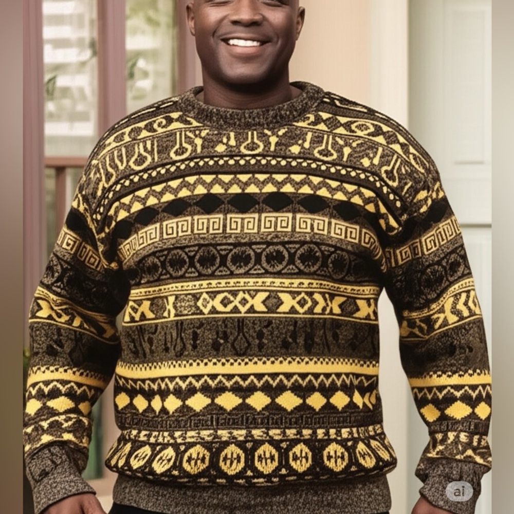 JJ Cochran Vintage Soft Boy Sweater L | Fuzzy Multi-Pattern 80s Vibes